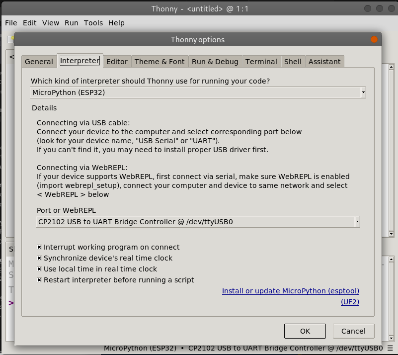 <strong>Figure 2. Thonny Interpreter settings</strong>