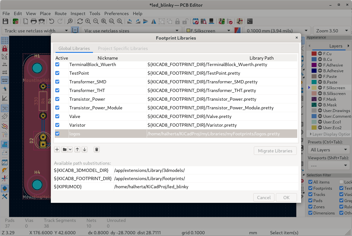 Figure 22: Add logos footprint library path to KiCad